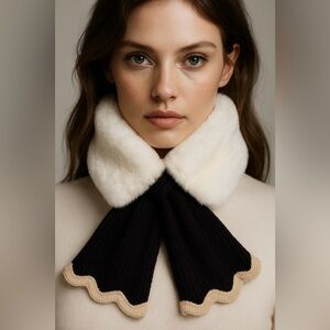 NWOT White Black Faux Fur Scarf Collar Neck Warmer